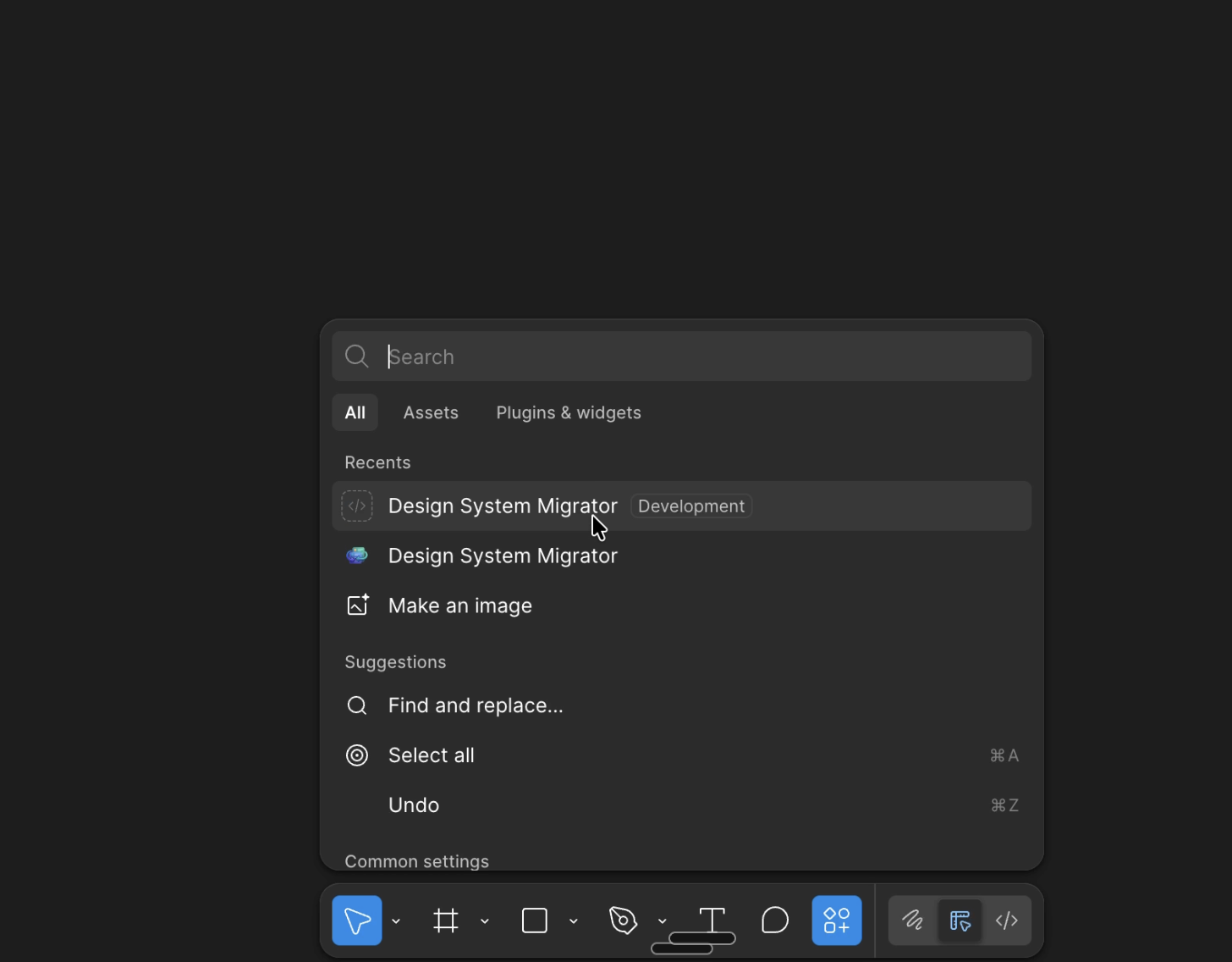 Launching the Design System Migrator plugin on the Variables tab in Figma