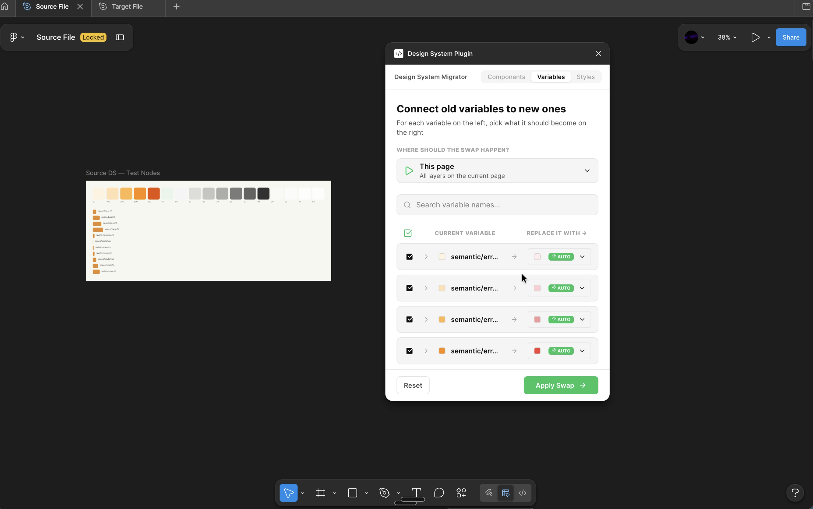 Reviewing the automatically generated variable mapping pairs in the plugin